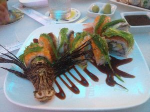 Scary Dragon Roll - Lionfish Sushi at E Sushi Shap in Aruba
