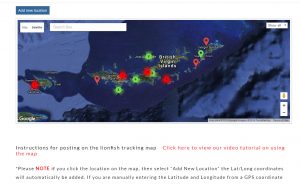 Screenshot of new lionfish tracking map available at Lionfish.info